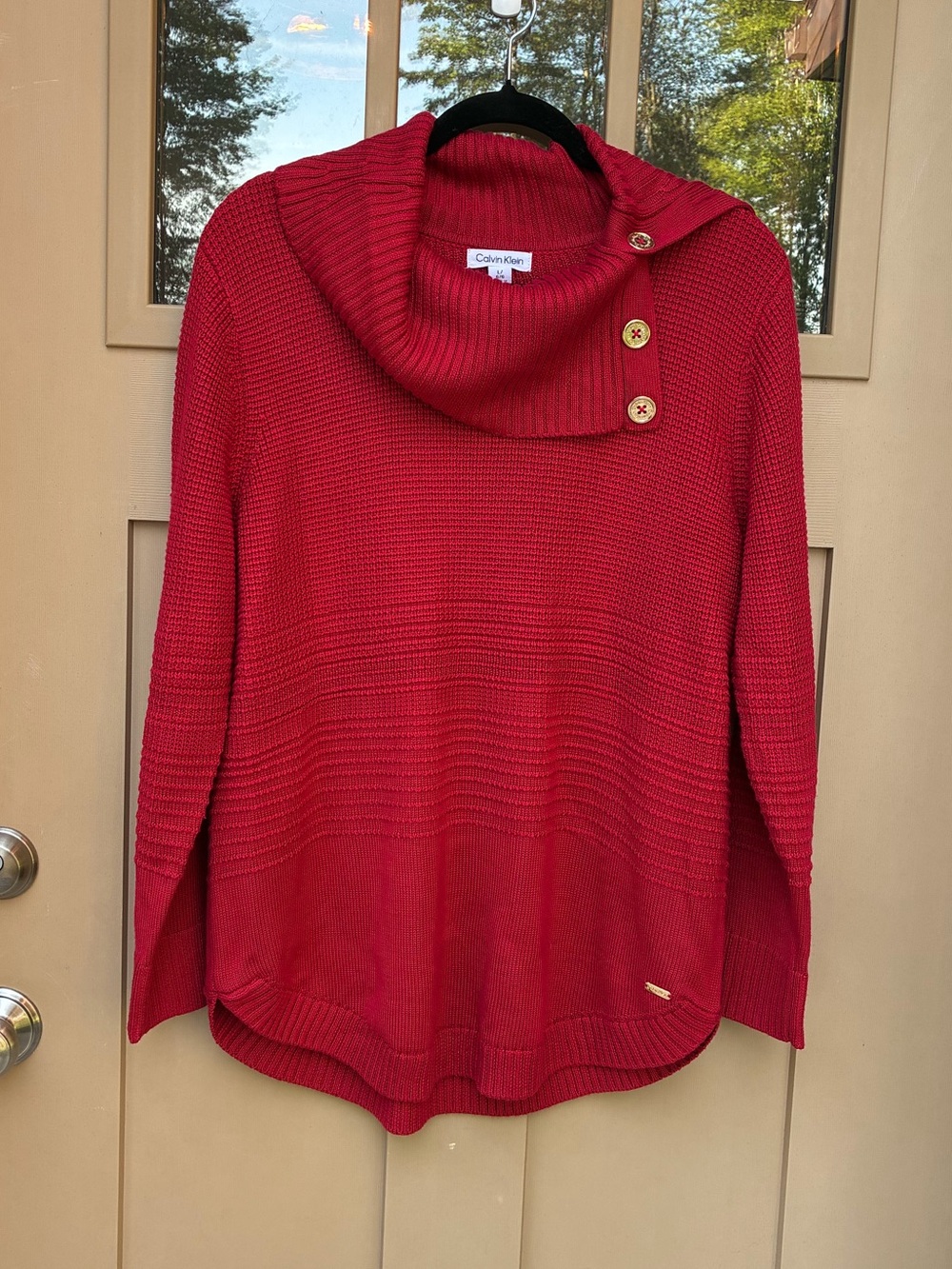 Beautiful Calvin Klein Sweater Cowl Neck Ribbed Red Women's Large